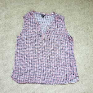 Eddie Bauer Women's XL Tank Top Red Blue Pattern Sleeveless Casual Summer Blouse